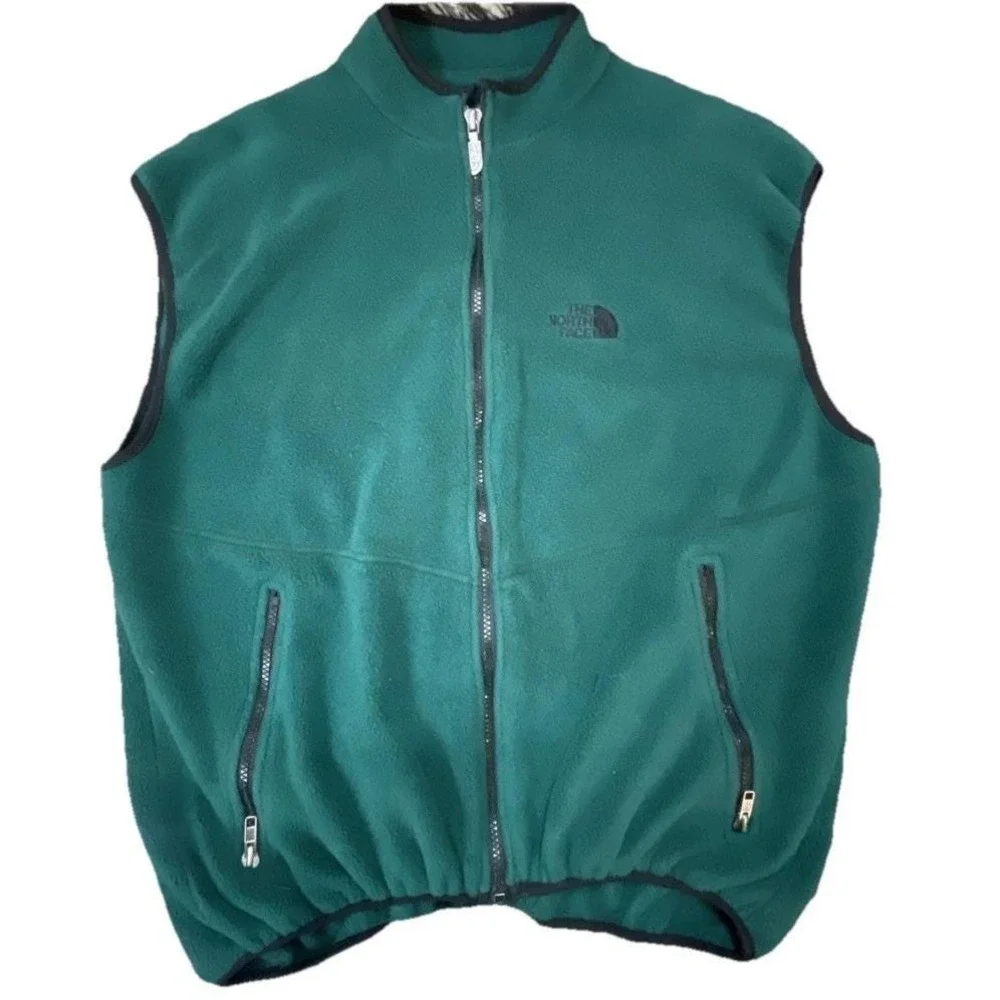 VTG The North Face Men's Denali Green Fleece Zip Up Vest Large USA 90s Emerald